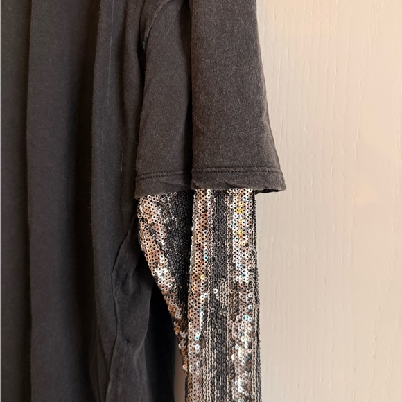 Free People Black Top with Sequin Sleeves - Picture 2 of 3